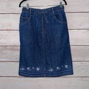 Blue Embroidered Midi Skirt